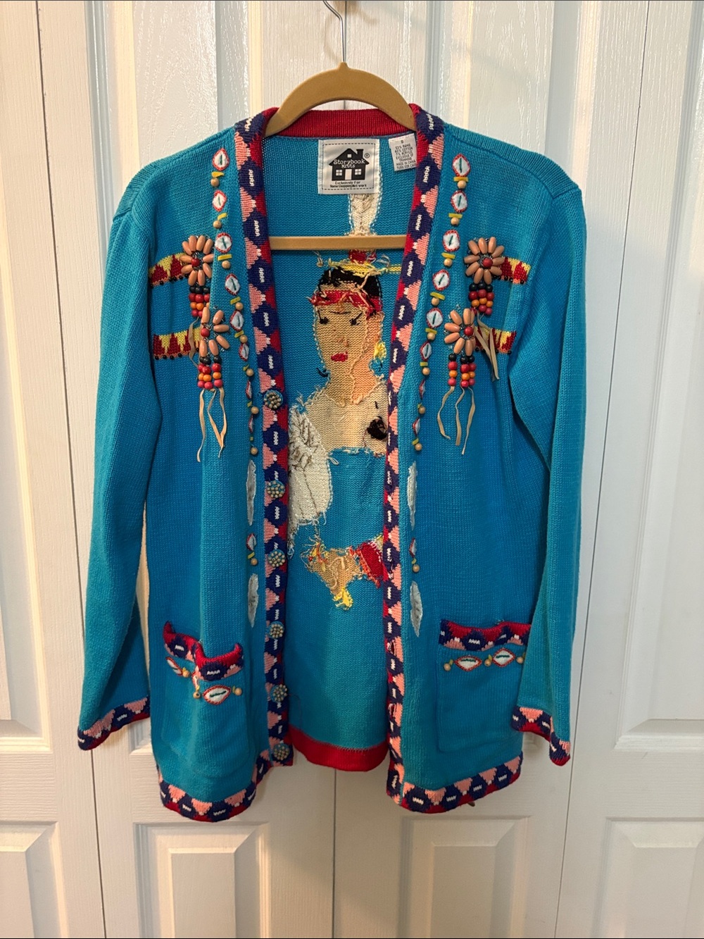 Storybook Knits Turquoise Embroidered Cardigan with Beaded Accents
